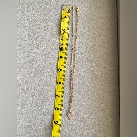 Shy creations 14k rose gold paper clip pave diamond elongated heart necklace - Picture 6 of 16